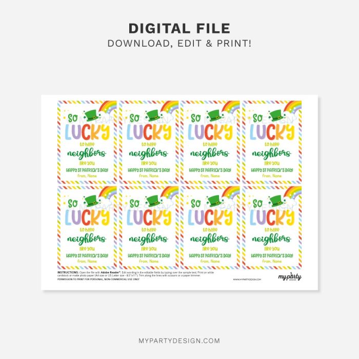 printable neighbor st patrick's day tags for appreciation gift