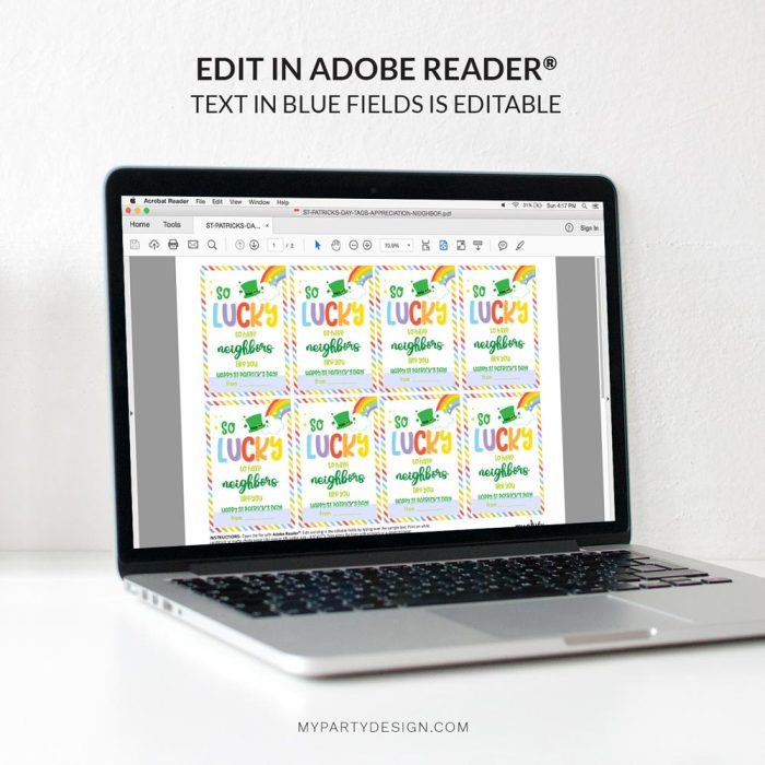 editable neighbor st patrick's day tags for appreciation gift
