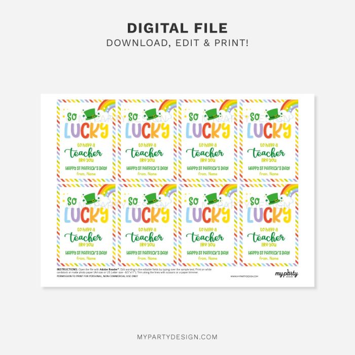 printable teacher st patrick's day tags for appreciation gift