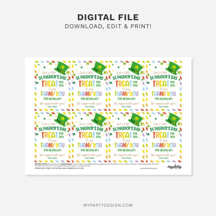 printable appreciation treat St Patrick's Day tags