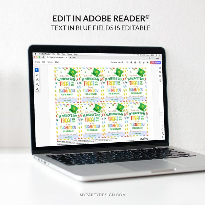 Editable appreciation treat St Patrick's Day tags