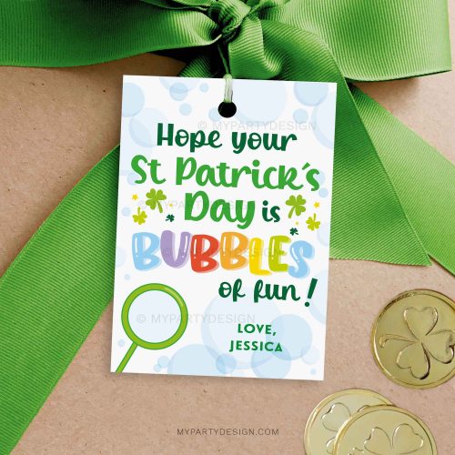 bubbles of fun st patrick's day gift tag for st patricks class gifts