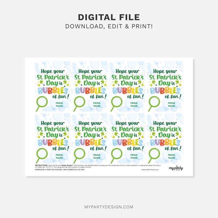 printable bubbles of fun st patrick's day gift tag for st patricks class gifts