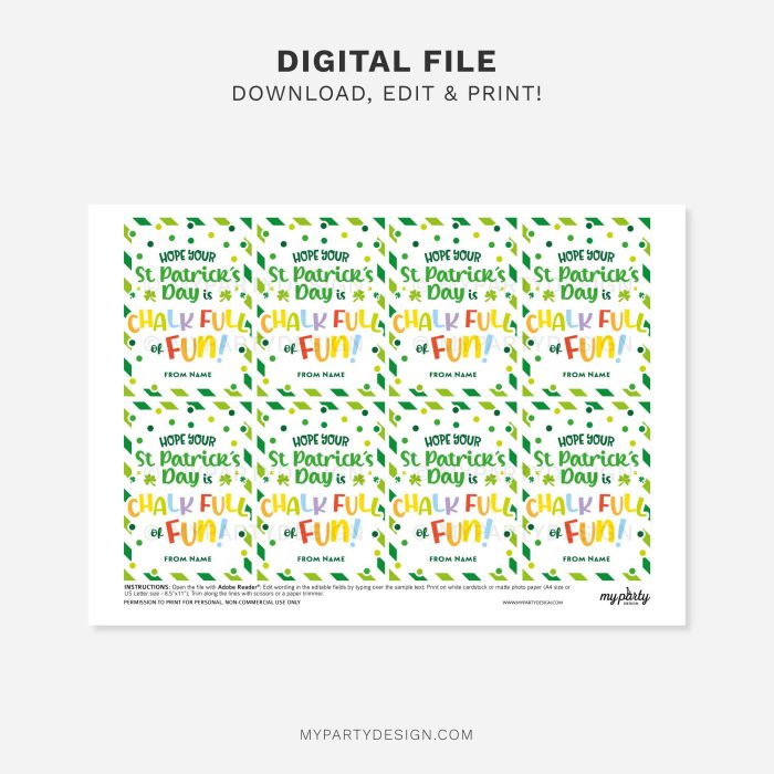 printable chalk full of fun st patrick's day gift tag for chalk sticks class gifts