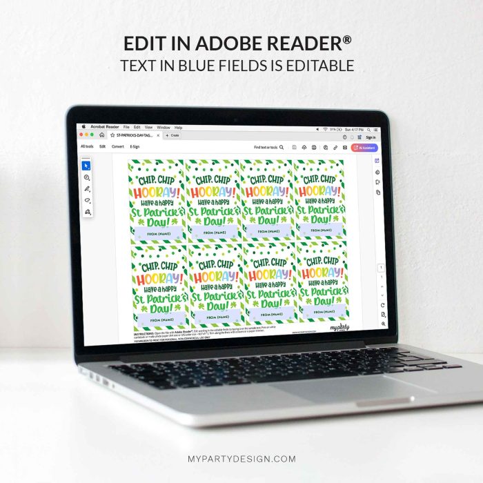 editable chip chip hooray st patrick's day gift tag template for st patricks day class gifts