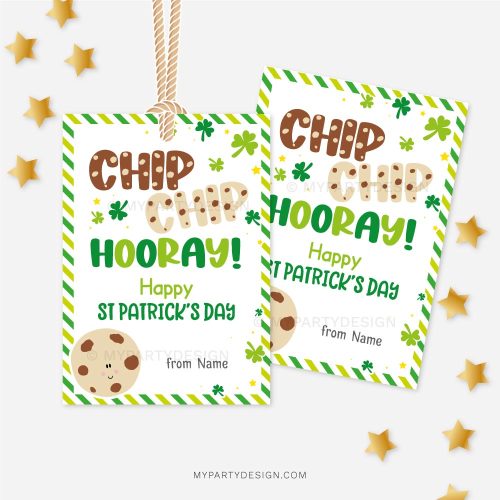 St Patrick's Day tags that read "Chip Chip Hooray! Happy St Patrick's Day"