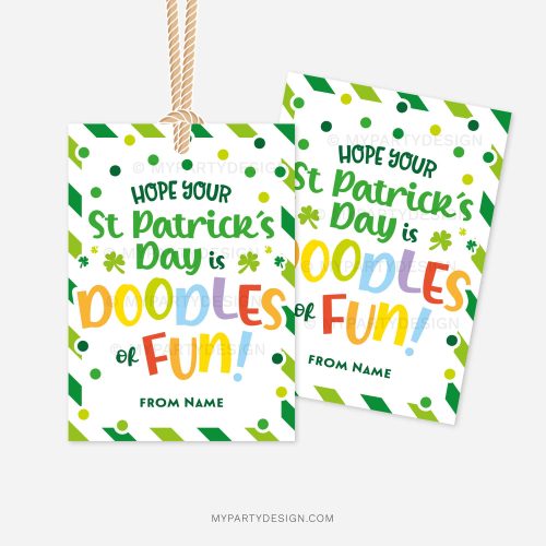 st patricks day tags that read "Hope your St Patrick's Day is Doodles of Fun!"