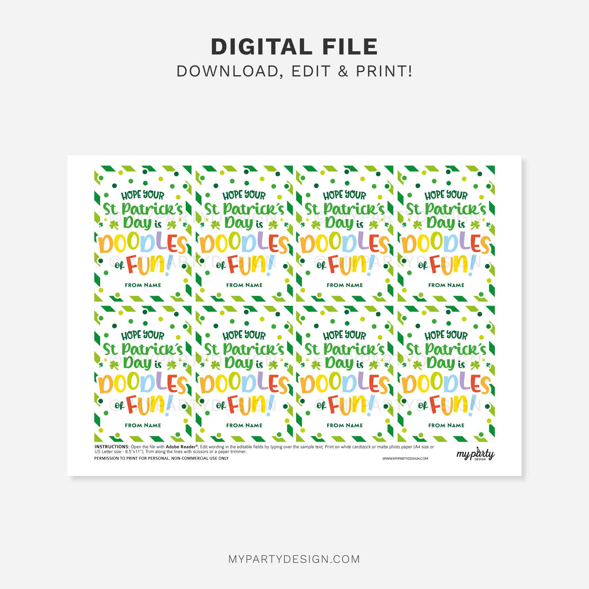ST-PATRICKS-DAY-TAGS-DOODLES-OF-FUN-00C printable doodles of fun st patrick's day gift tag for drawing or coloring book class gifts