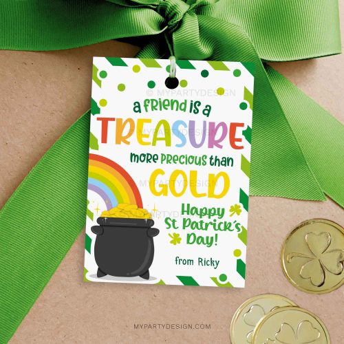 a friend is a treasure st patrick's day gift tag for class gifts