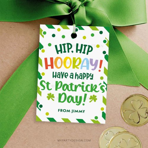 hip hip hooray st patrick's day gift tag for st patricks day class gifts