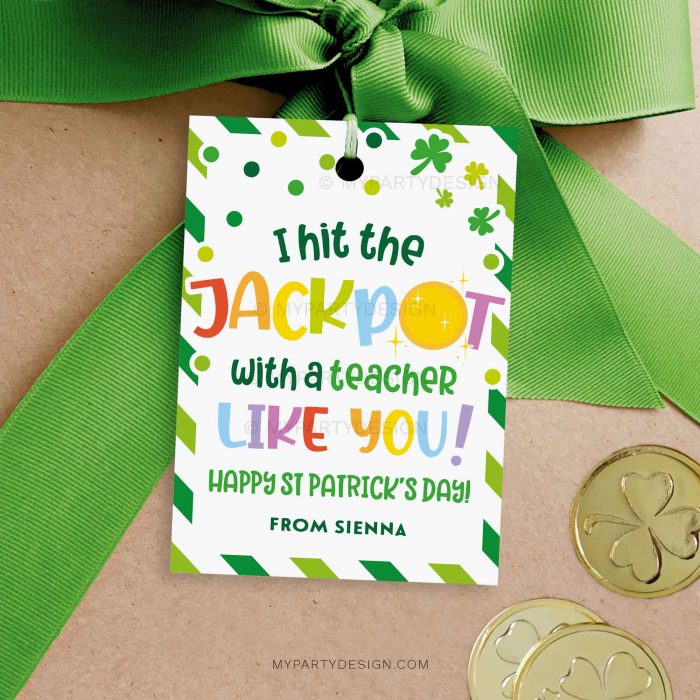 teacher jackpot st Patrick's day gift tag for st patty's teacher appreciation gifts