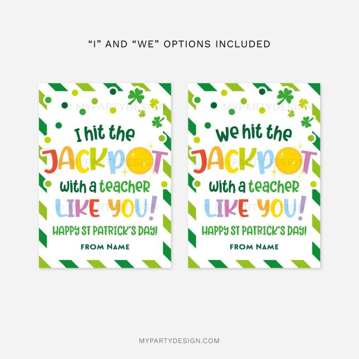 we hit the jackpot with a teacher like you gift tags for st patricks day