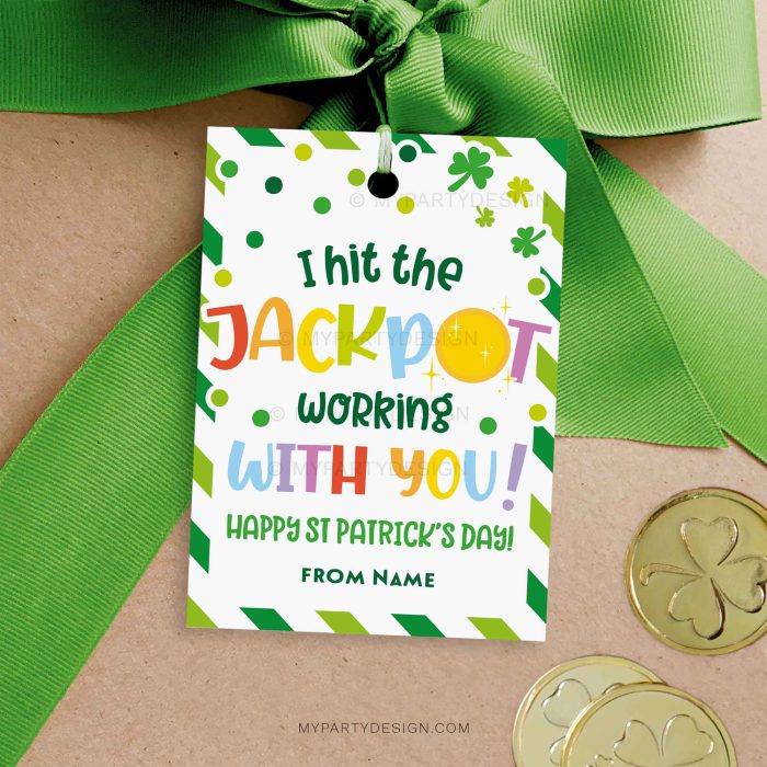 Jackpot Working with You St Patrick's Day Gift Tag for st patty's appreciation gifts