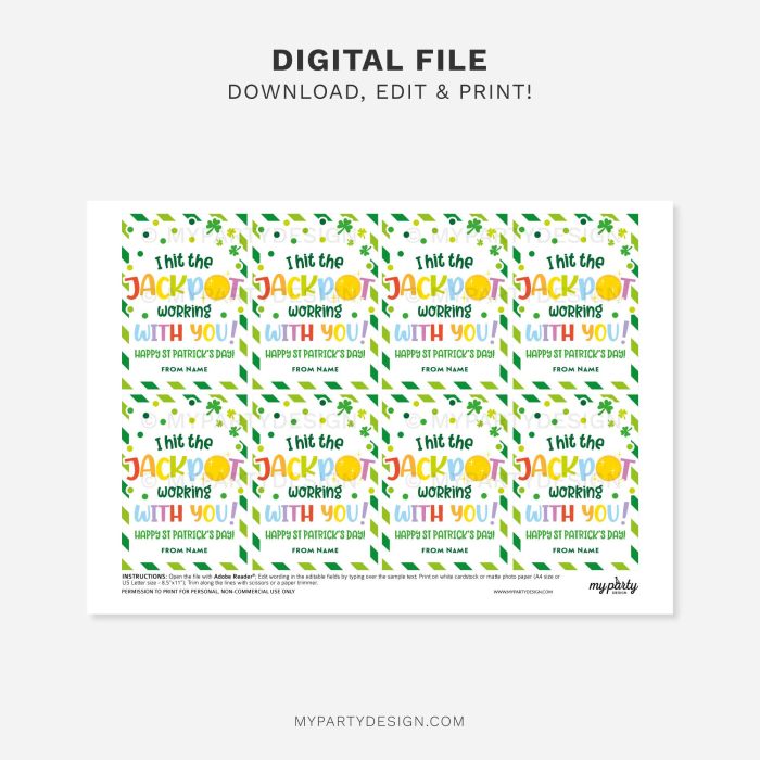 printable Jackpot Working with You St Patrick's Day Gift Tag for st patty's appreciation gifts