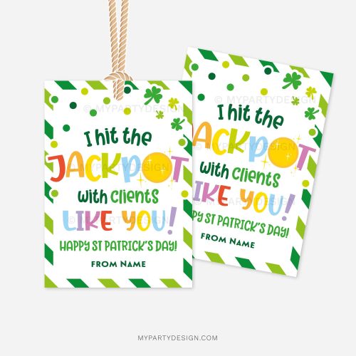 st patricks day gift tags that read "I hit the jackpot with clients like you"
