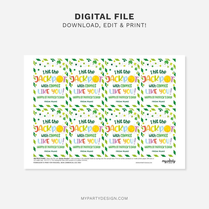 printable client jackpot st Patrick's day gift tag for st patty's appreciation gifts
