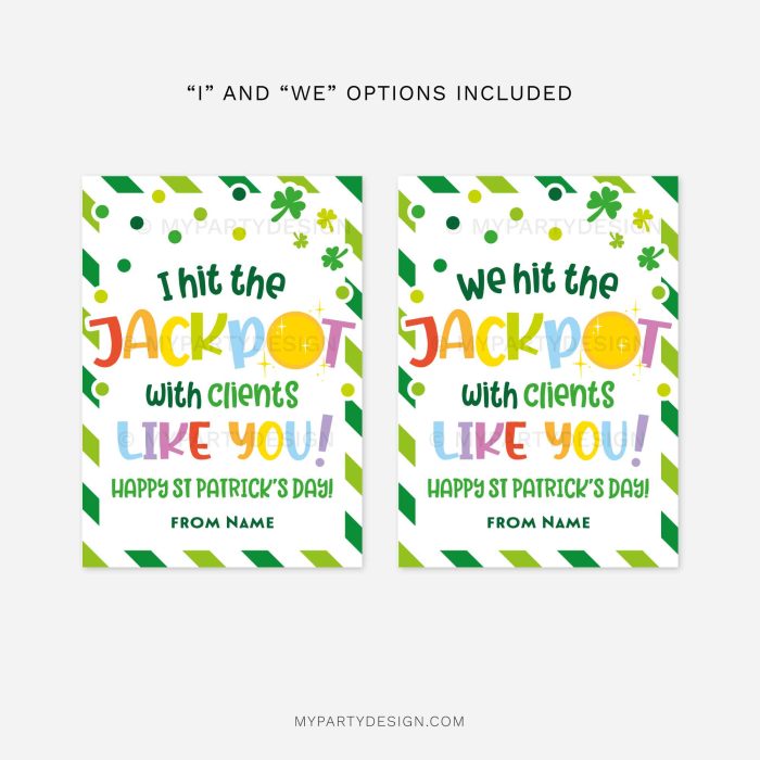we hit the jackpot with clients like you gift tags for st patricks day