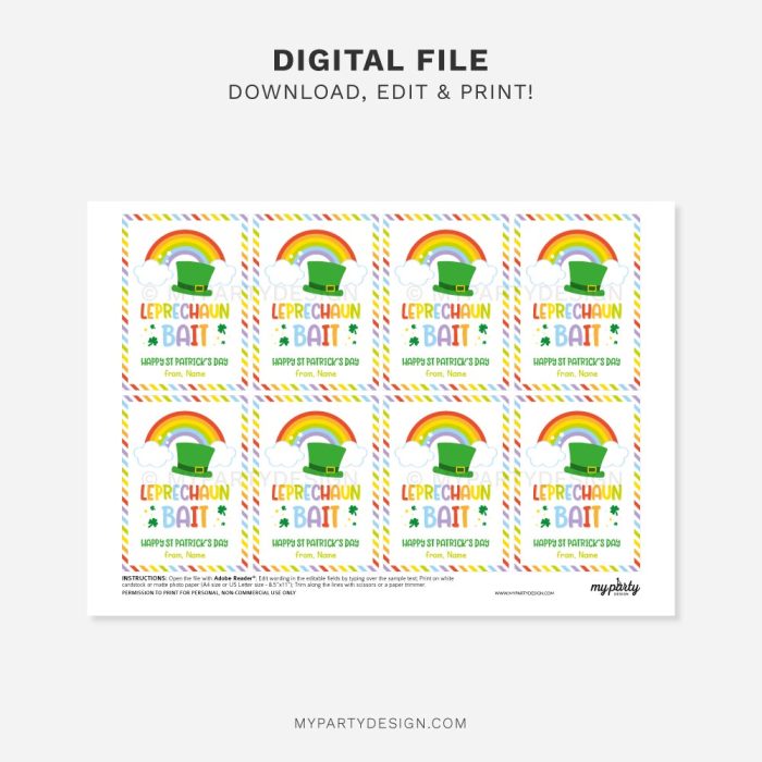 printable leprechaun bait tags for St Patrick's day