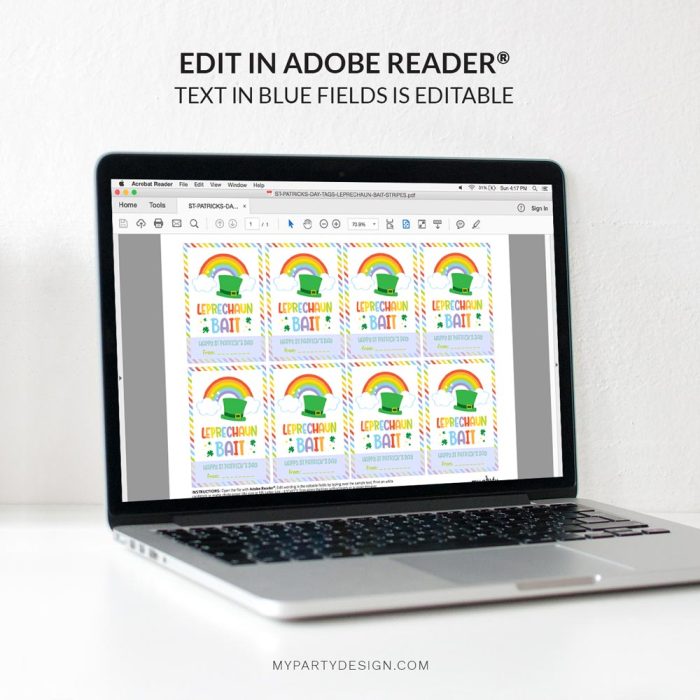 editable leprechaun bait tags for St Patrick's day