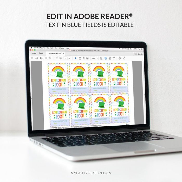editable leprechaun loot tags for St Patrick's day