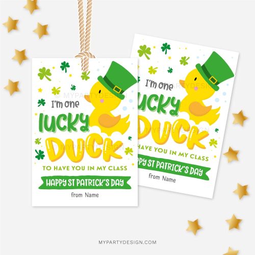 St Patrick's Day tags that read "I'm one lucky duck to have you in my class"