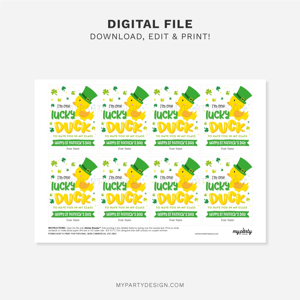 ST-PATRICKS-DAY-TAGS-LUCKY-DUCK-CLASS-00C printable Class Lucky Duck St Patrick's Day tags