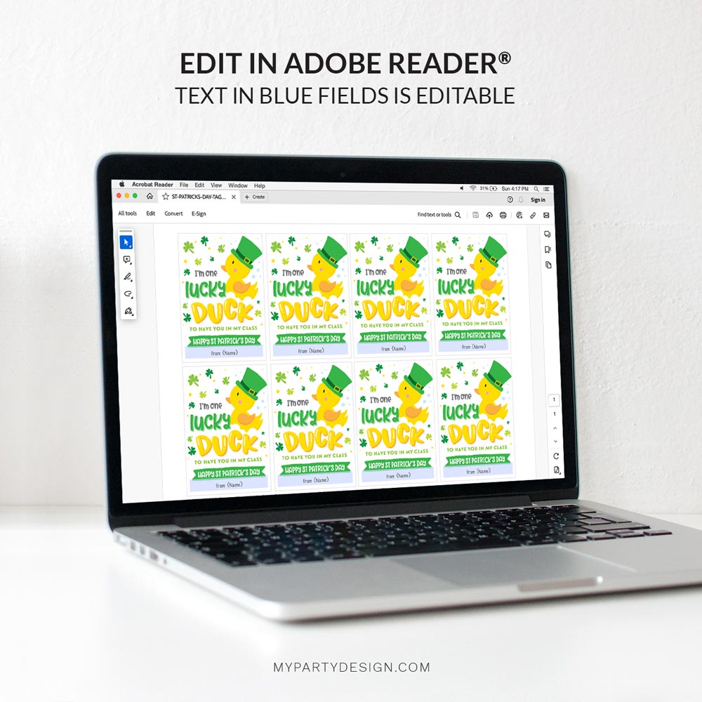 ST-PATRICKS-DAY-TAGS-LUCKY-DUCK-CLASS-00D editable Class Lucky Duck St Patrick's Day tags template