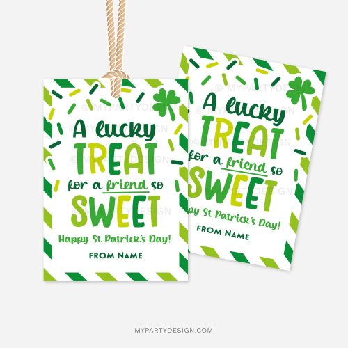 st patricks day tags that read "A lucky treat for a friend so sweet. Happy St Patrick's Day"