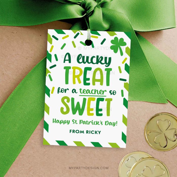 st patrick's day treat for a teacher so sweet gift tag for st patty's teacher gifts