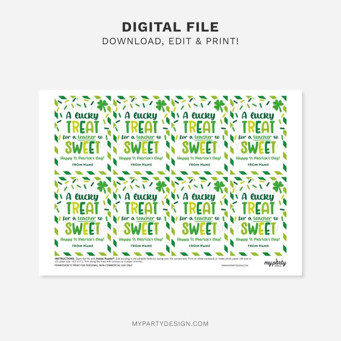 printable st patrick's day treat for a teacher so sweet gift tag for st patty's teacher gifts