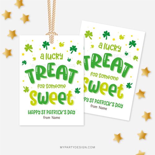 St Patrick's Day tags that read "A lucky treat for someone sweet"