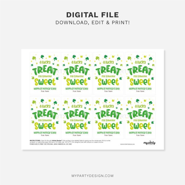 printable lucky treat for someone sweet St Patrick's Day tags