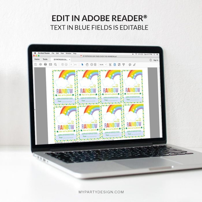 editable Over the rainbow that we're friends, st patrick's day tags