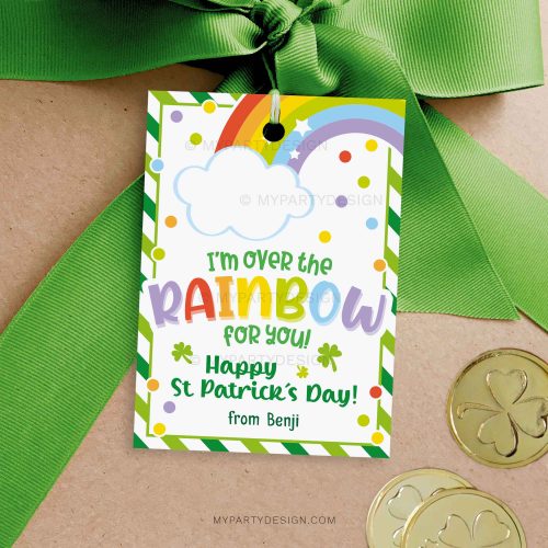 over the rainbow for you st Patrick's day gift tag for rainbow candy or coloring class gifts
