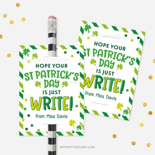 St Patrick's Day pencil tag for non-candy st patrick's day class gifts