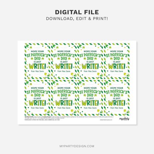 printable St Patrick's Day pencil tag for non-candy st patrick's day class gifts