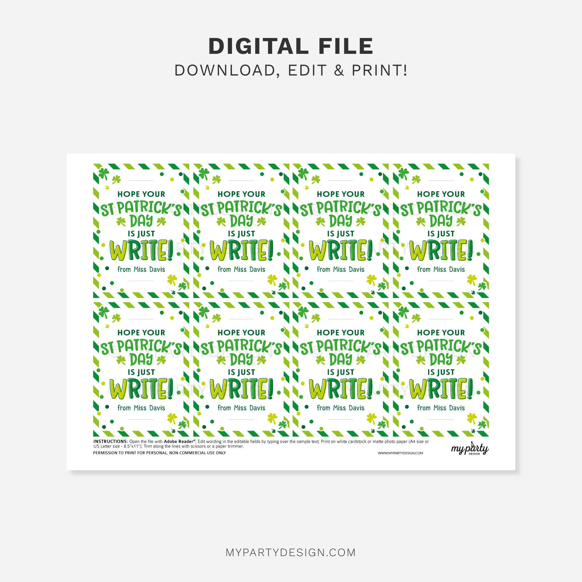 ST-PATRICKS-DAY-TAGS-PENCIL-JUST-WRITE-00B printable St Patrick's Day pencil tag for non-candy st patrick's day class gifts