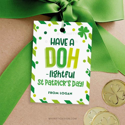 DOH-lightful St Patrick's Day play dough gift tag for playdough class gifts