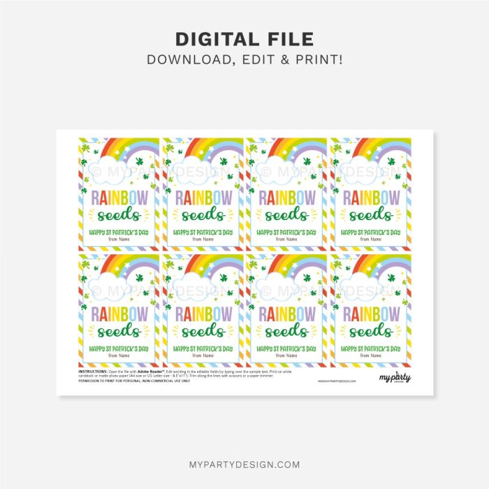 printable Rainbow Seeds St Patrick's Day Tags
