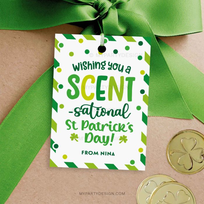 scentsational st patrick's day gift tag for candle, soap or fragrance st patricks day gifts