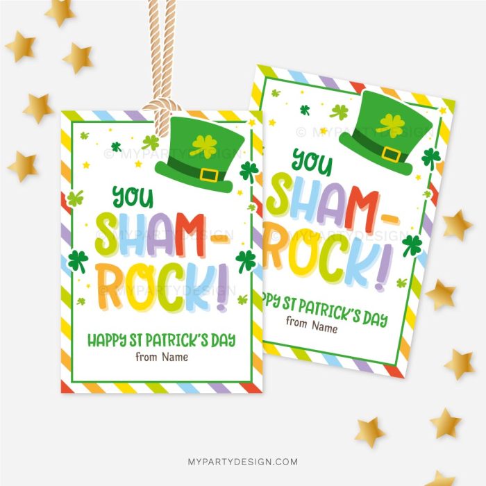 St Patrick's Day tags that read "You Sham-Rock! Happy St Patrick's Day"
