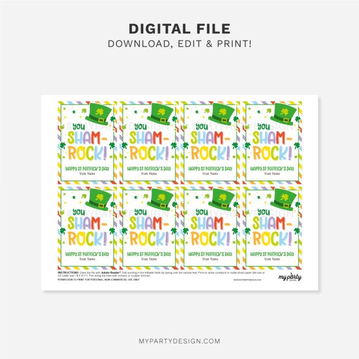 printable You Sham-Rock St Patrick's Day tags for class gifts