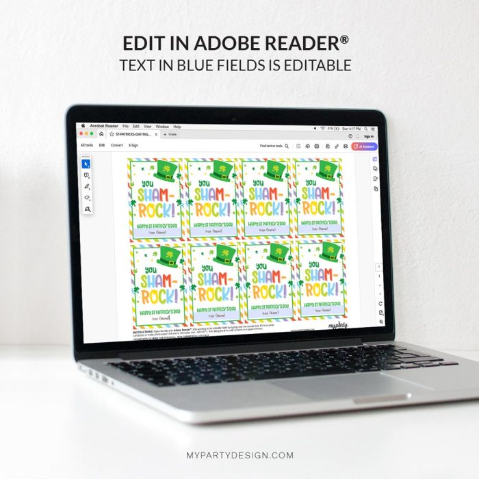 editable You Sham-Rock St Patrick's Day tags for class gifts