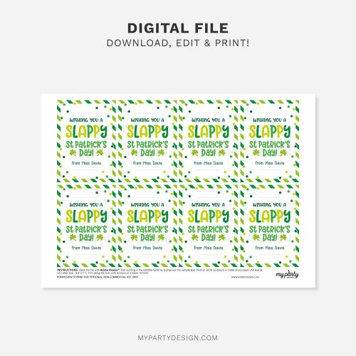 printable slappy St Patrick's Day slap band tag for non-candy st patrick's day class gifts