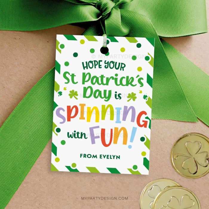 spinning with fun st patrick's day gift tag for fidget spinner toy class gifts