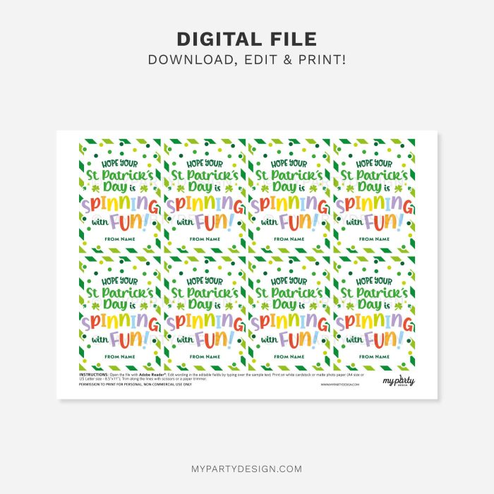 printable spinning with fun st patrick's day gift tag for spinner toy class gifts