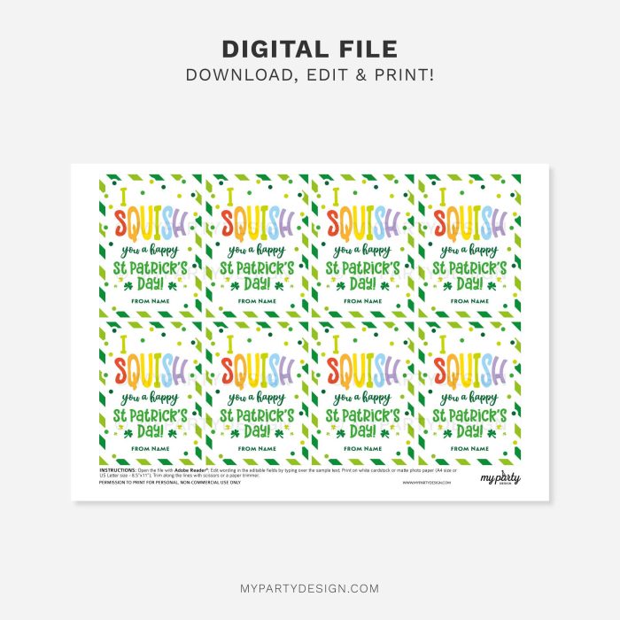 printable I squish you a happy st patricks day gift tag for st pattys class gifts