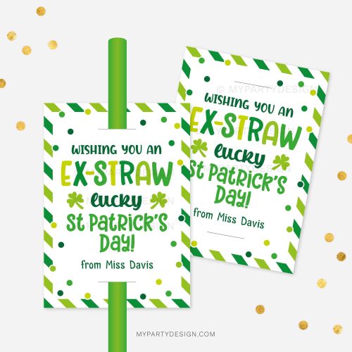 st patrick's day straw tag for school non-candy class gifts