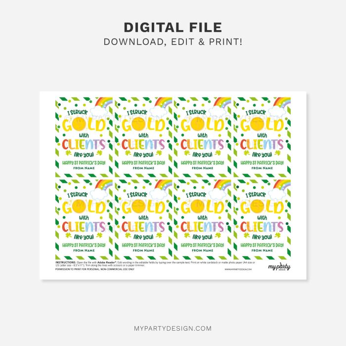 printable client gold st Patrick's day gift tag for st patty's class gifts
