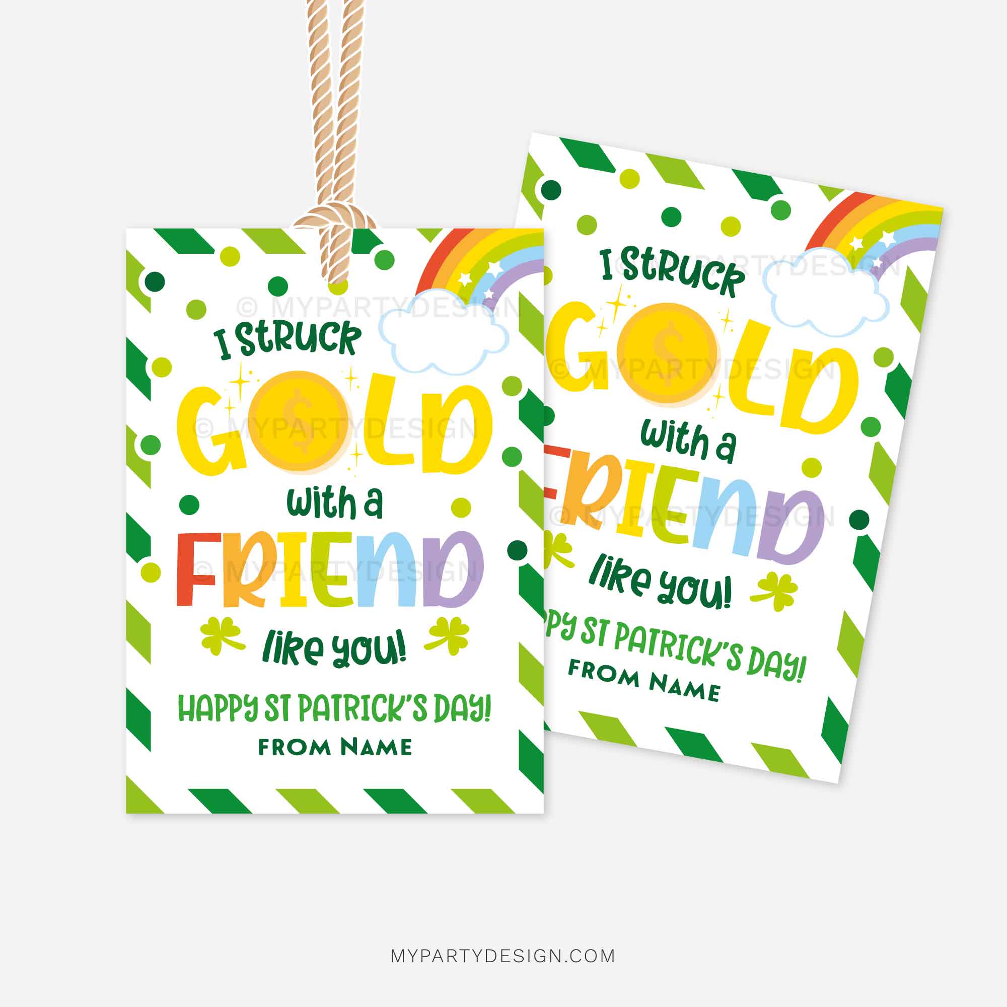 ST-PATRICKS-DAY-TAGS-STRUCK-GOLD-FRIEND-00B st patricks day gift tags for class gifts that read "I struck gold with a friend like you! happy st patrick's day"